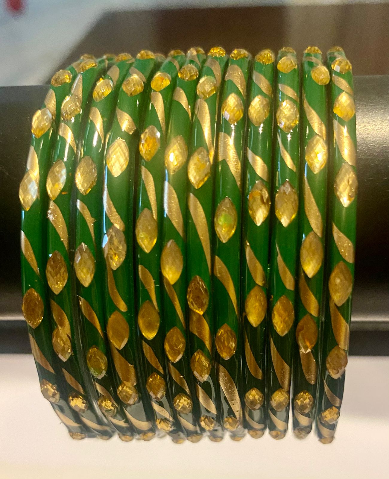 Green Kailash Bangle Stone-studded Set