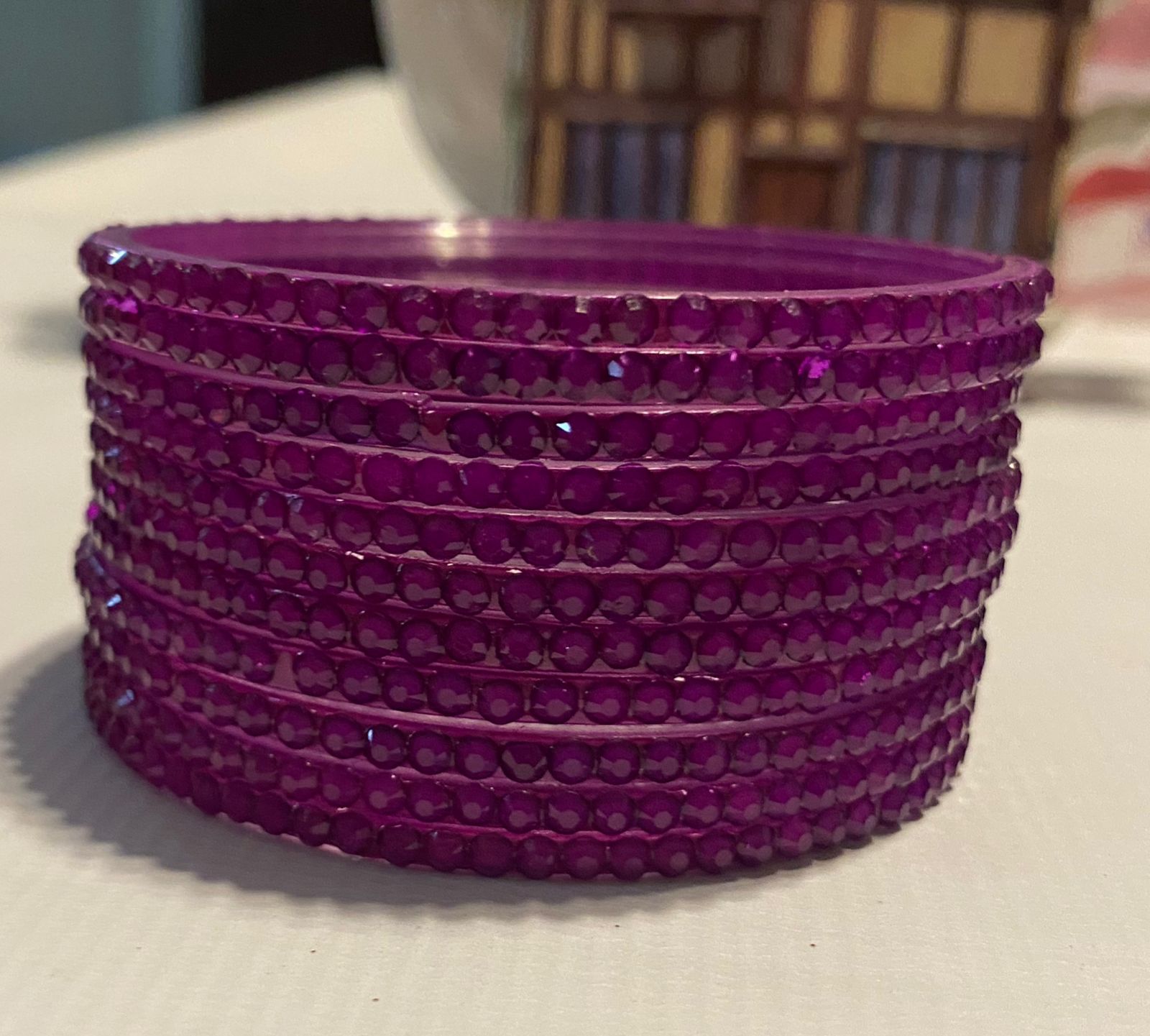 Purple Kailash Bangle Stone-Studded Set
