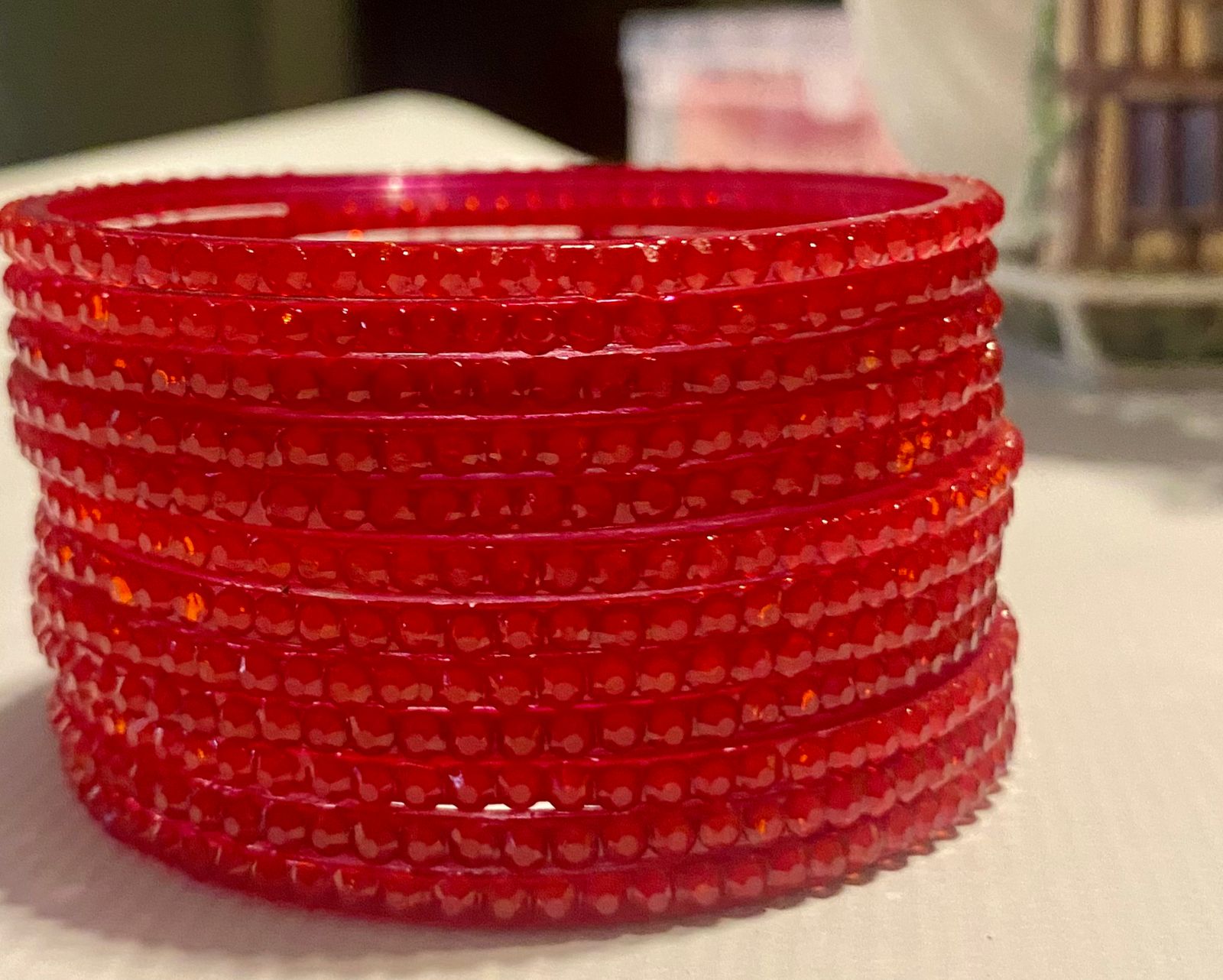 Red Radhika Bangle Stone-studded Set