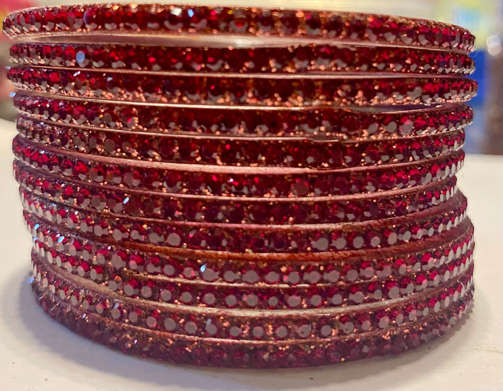 Red Meera Bangle Stone-Studded Set