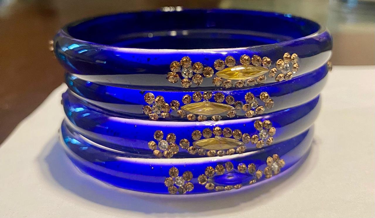 Blue Kailash Bangle Stone-studded Set
