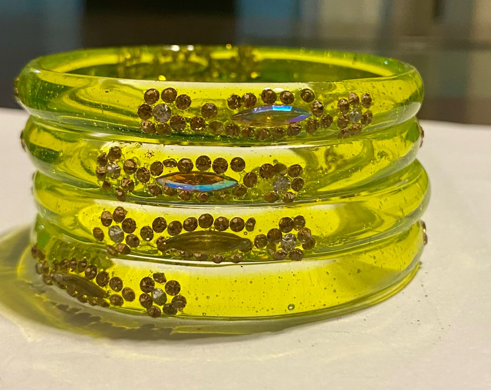 Yellow Meera Bangle Stone-studded Set