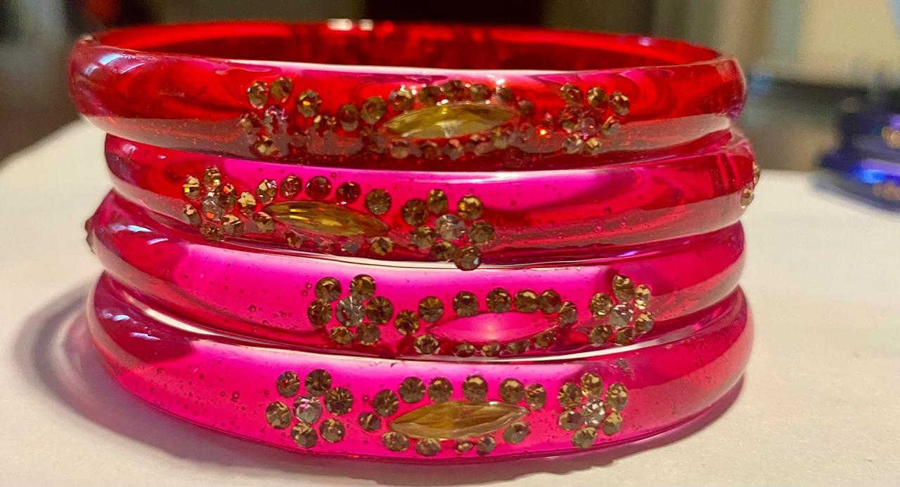 Pink Meera Bangle Stone-Studded Set