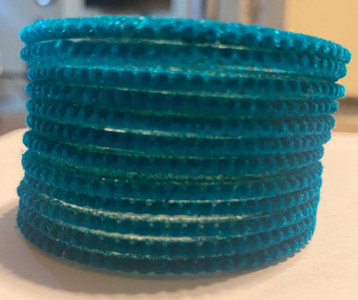 Teal Radha Bangle Velvet Set