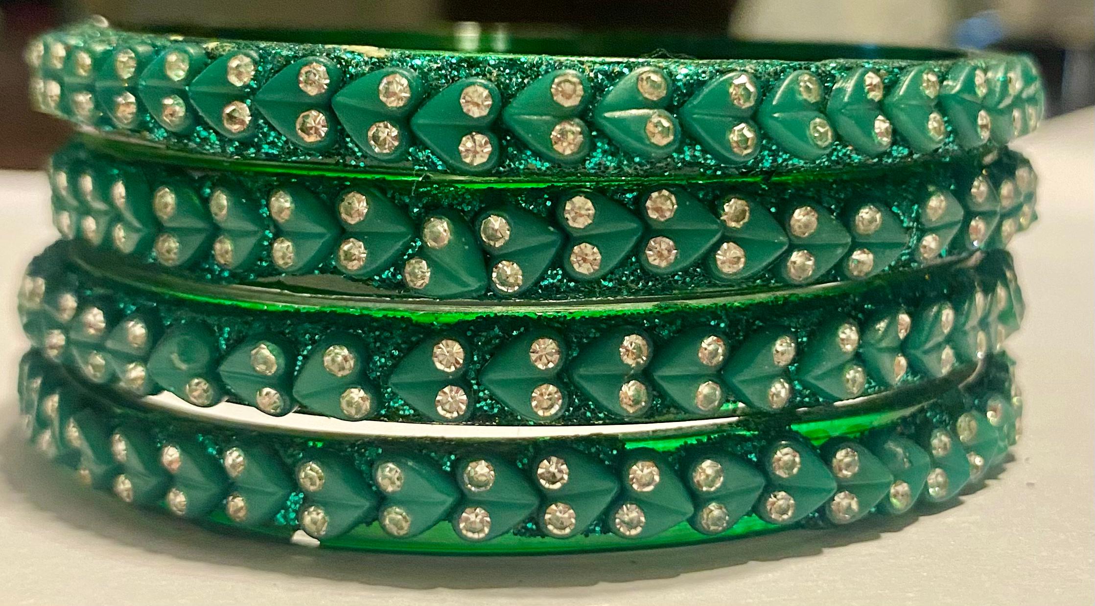 Teal Radha Bangle Stone-Studded Set