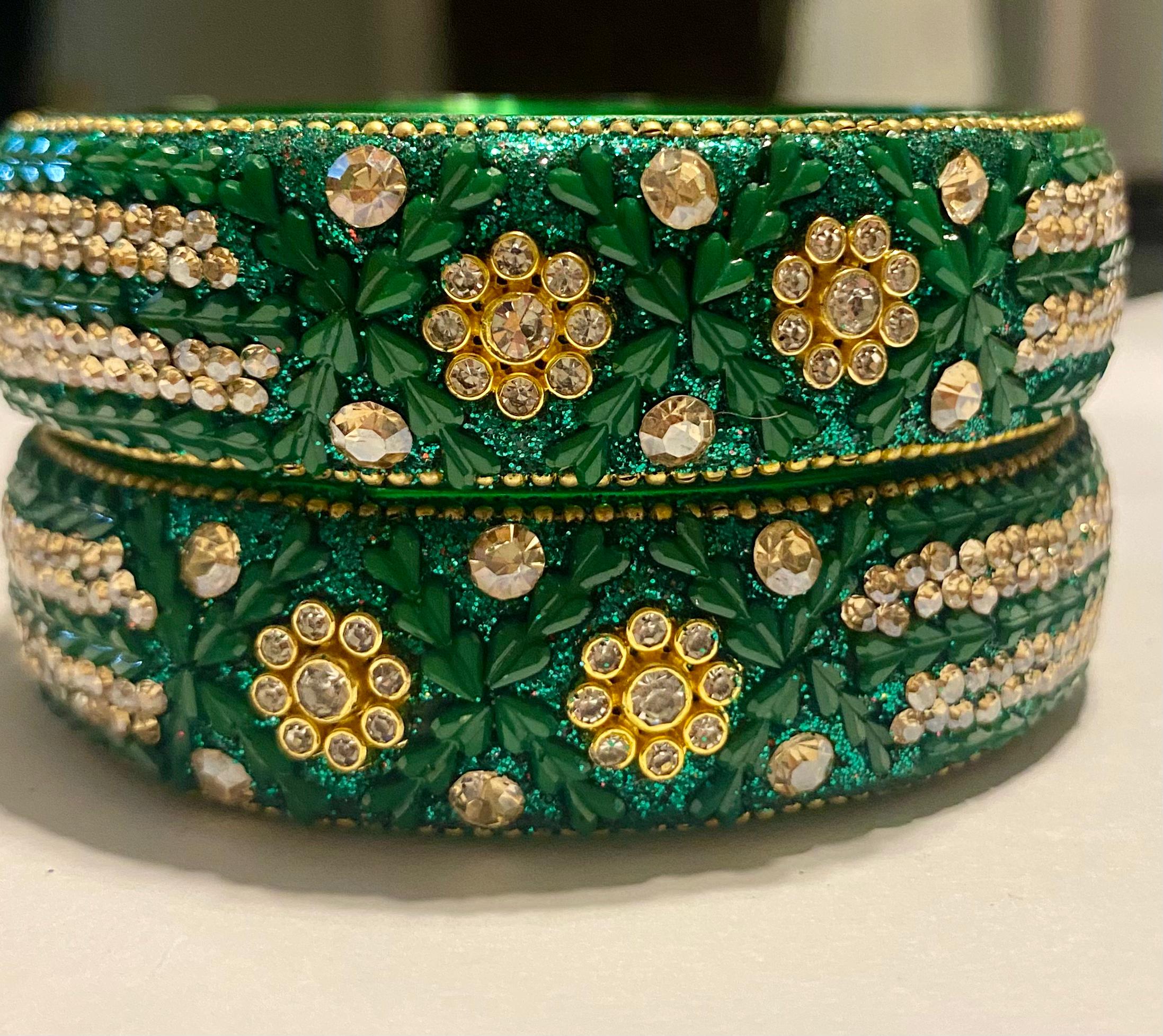Green Meera Bangle Kundan Set