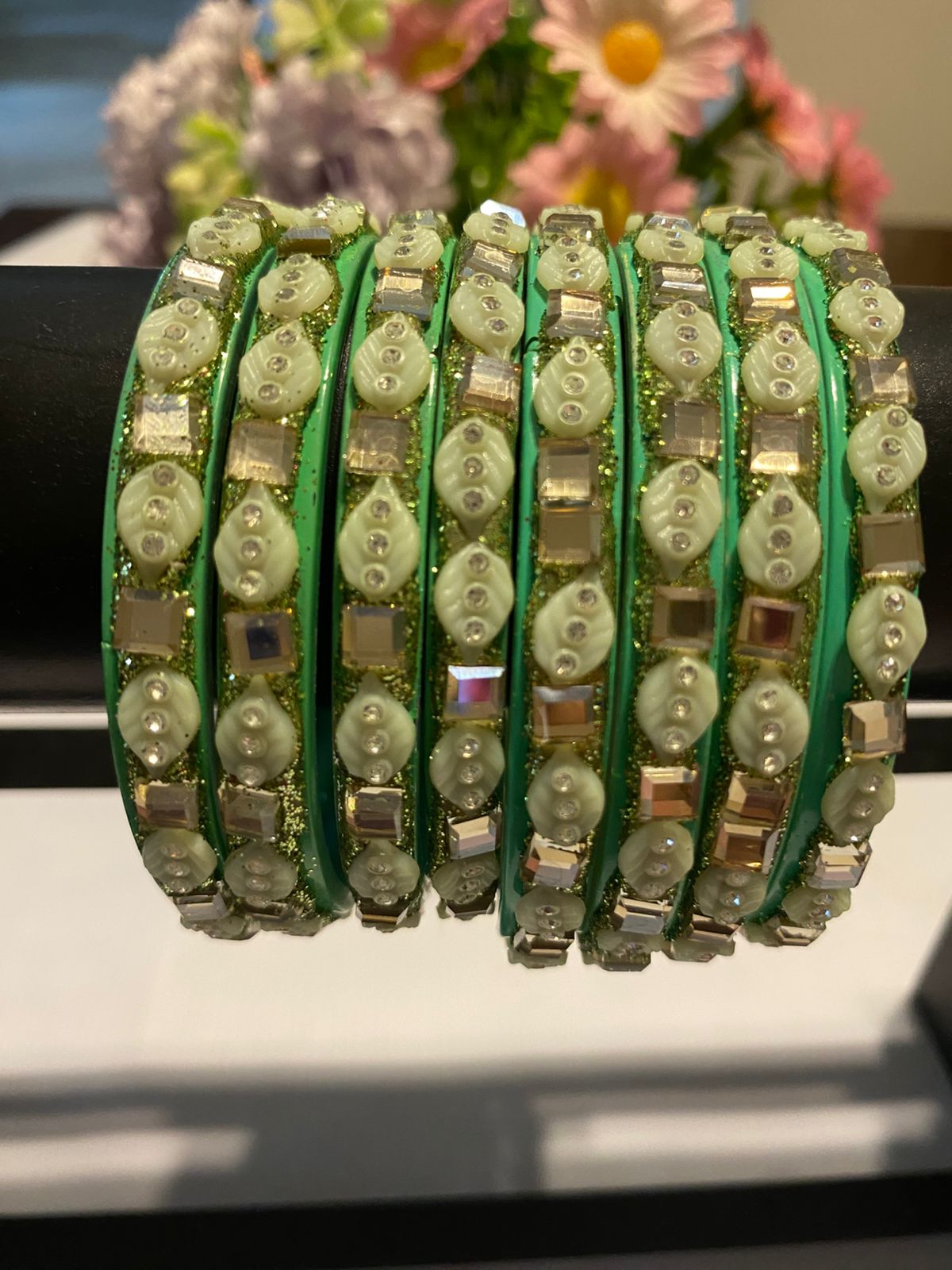 Green Kailash Bangle Kundan Set