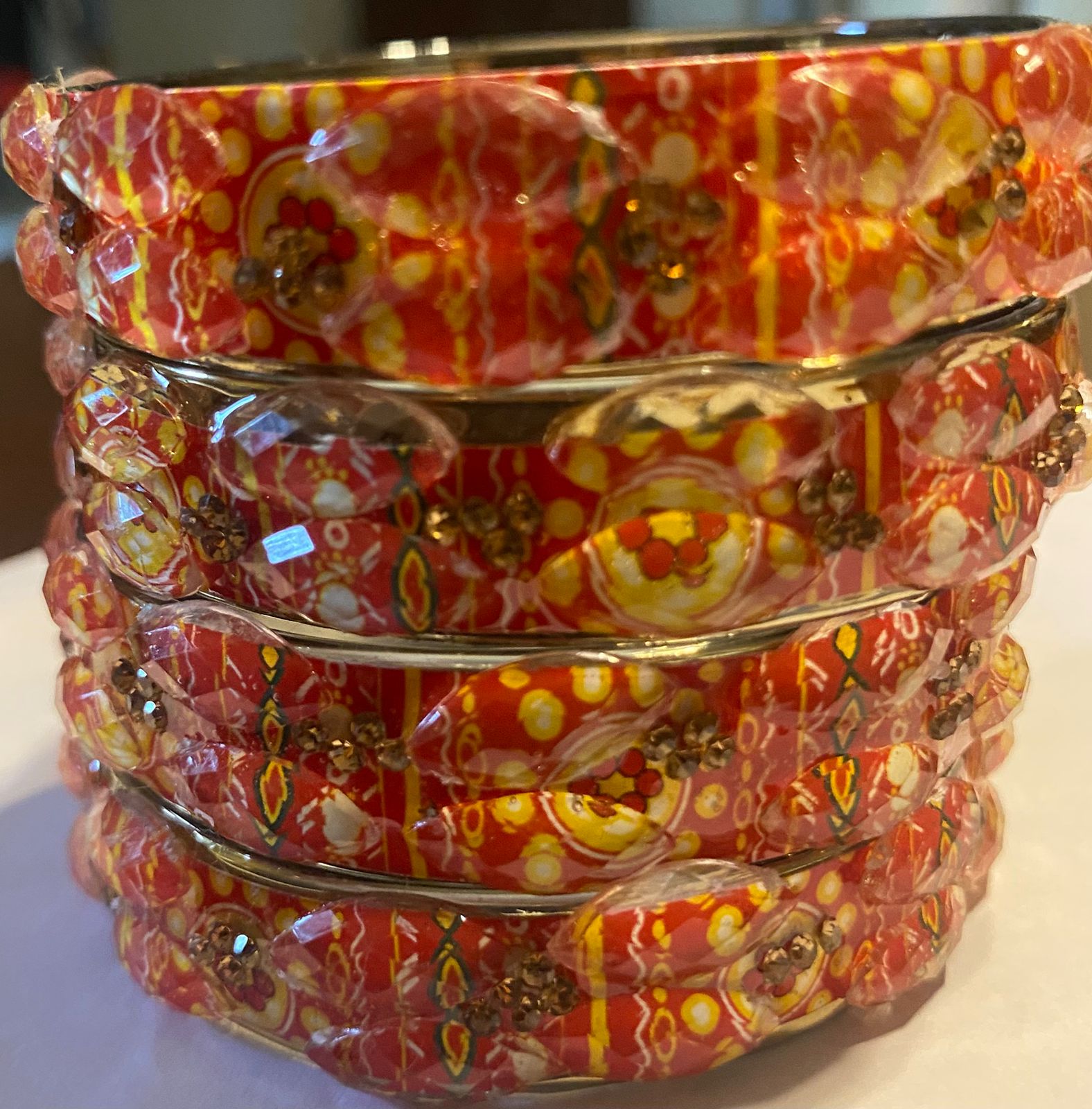 Red Meera Bangle Stone-studded Set