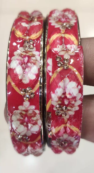 Red Meera Bangle Kundan Set