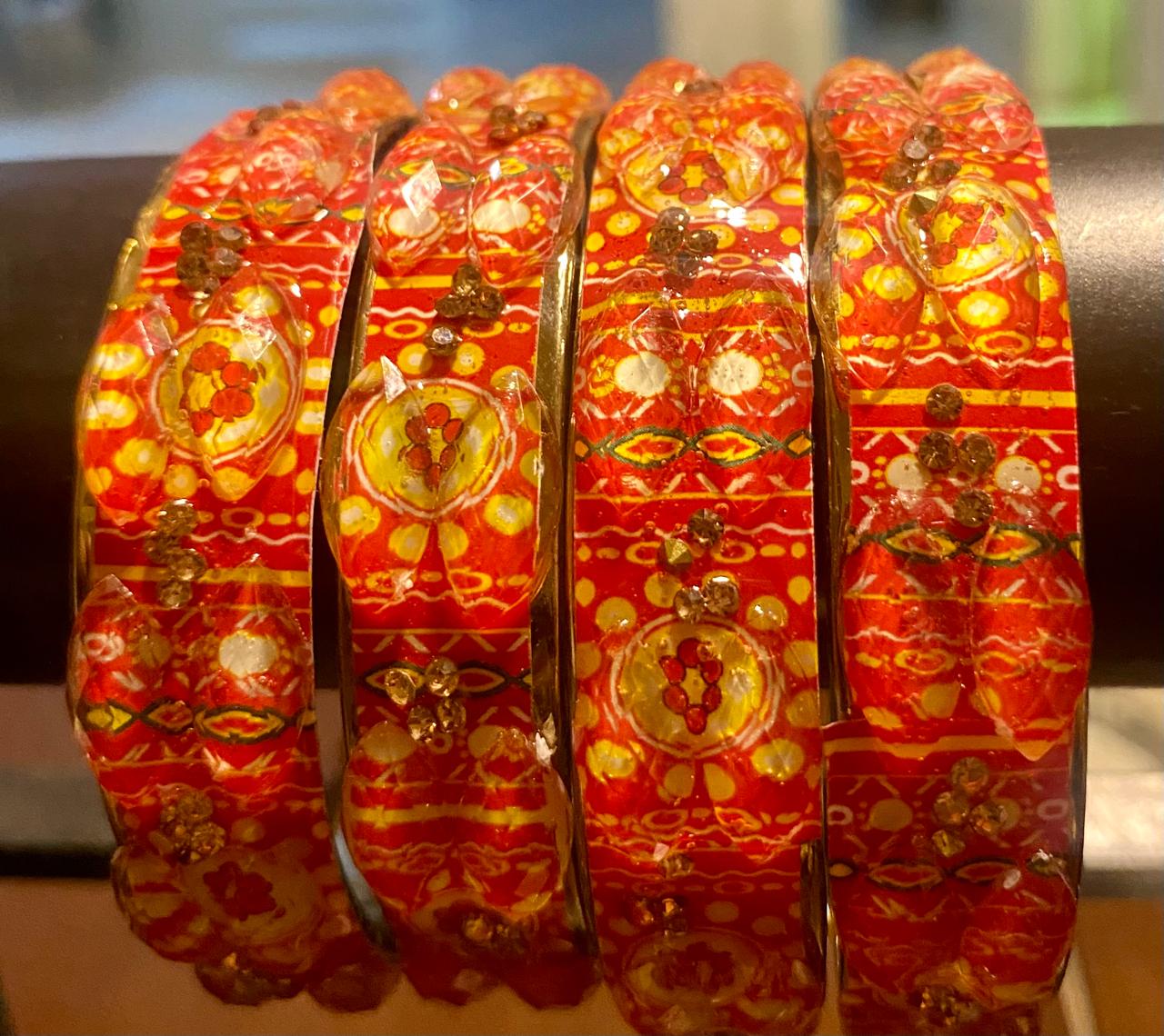 Red Meera Bangle Meenakari Set