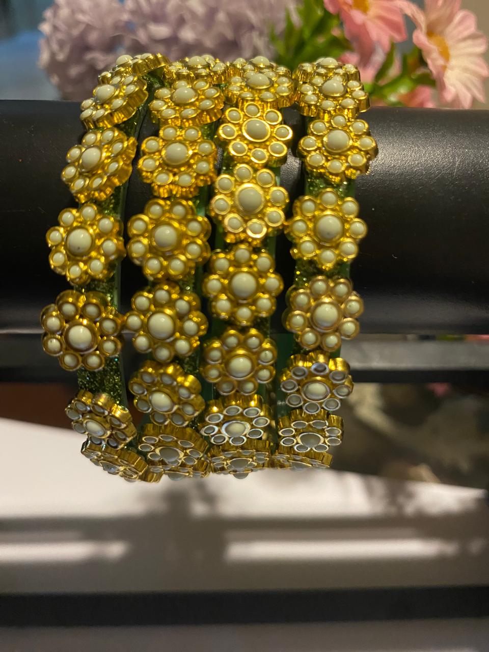 Yellow Meera Bangle Stone-Studded Set