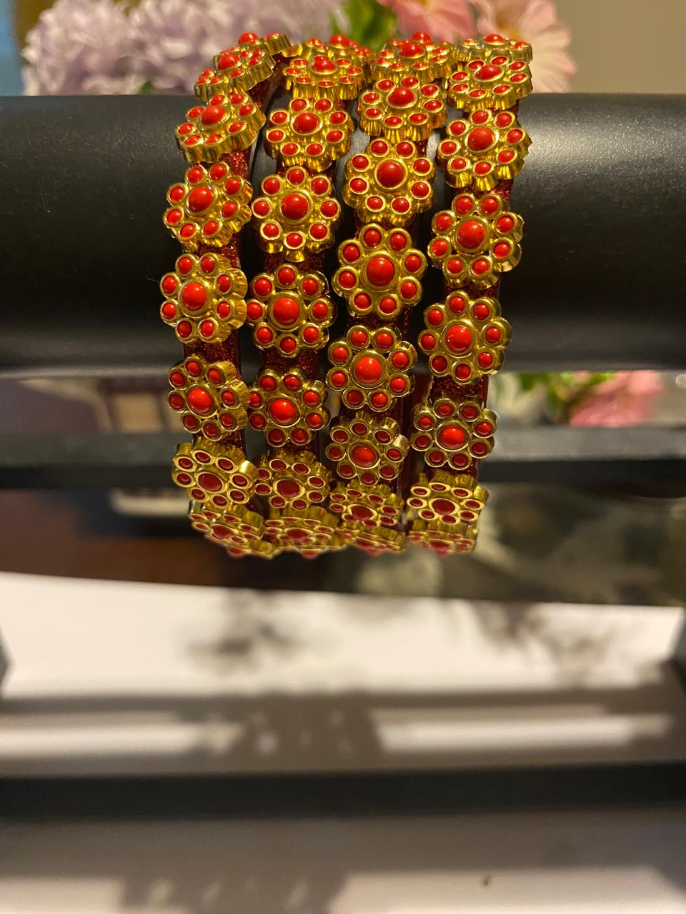 Red Radha Bangle Kundan Set