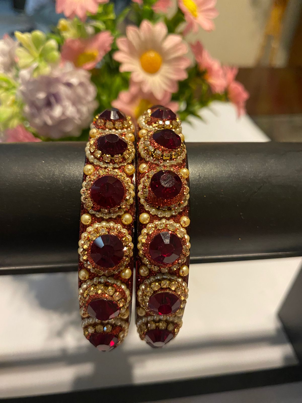 Red Radha Bangle Stone-studded Set