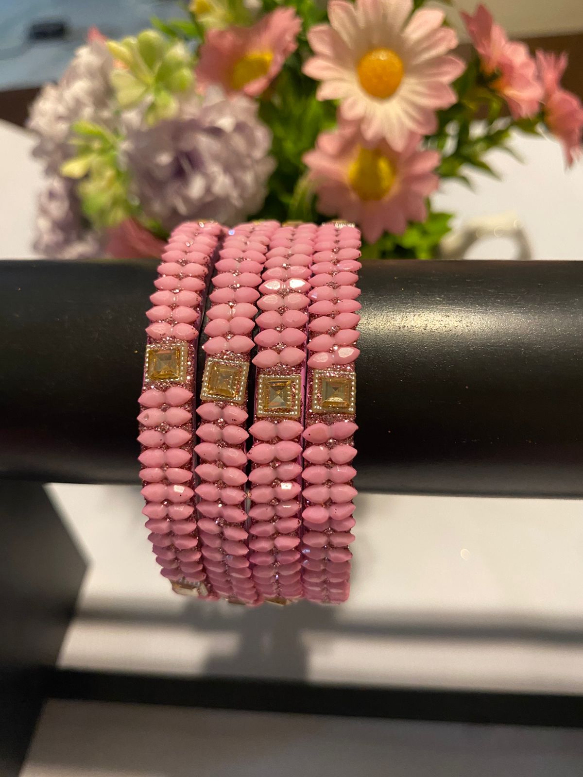 Pink Meera Bangle Stone-Studded Set