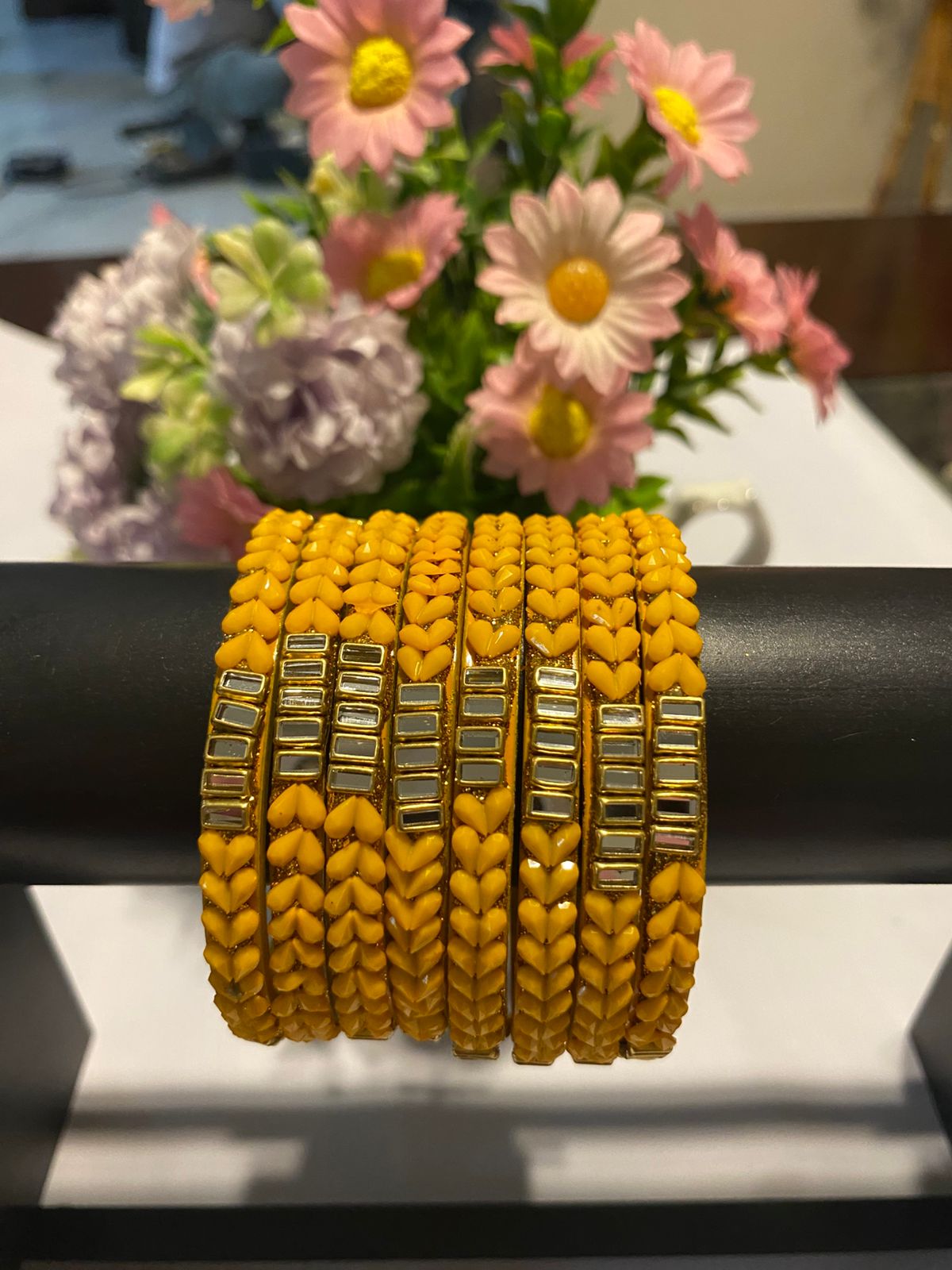 Yellow Meera Bangle Kundan Set