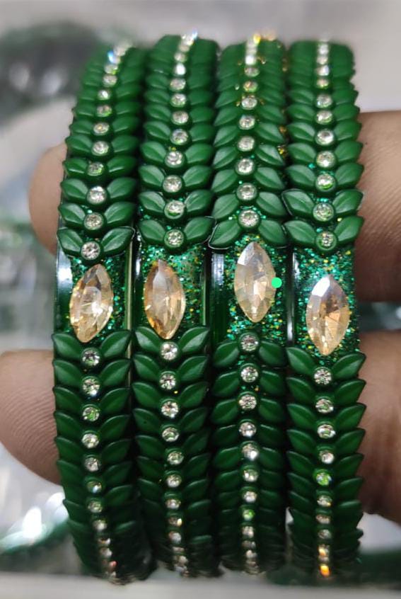 Green Meera Bangle Stone-studded Set