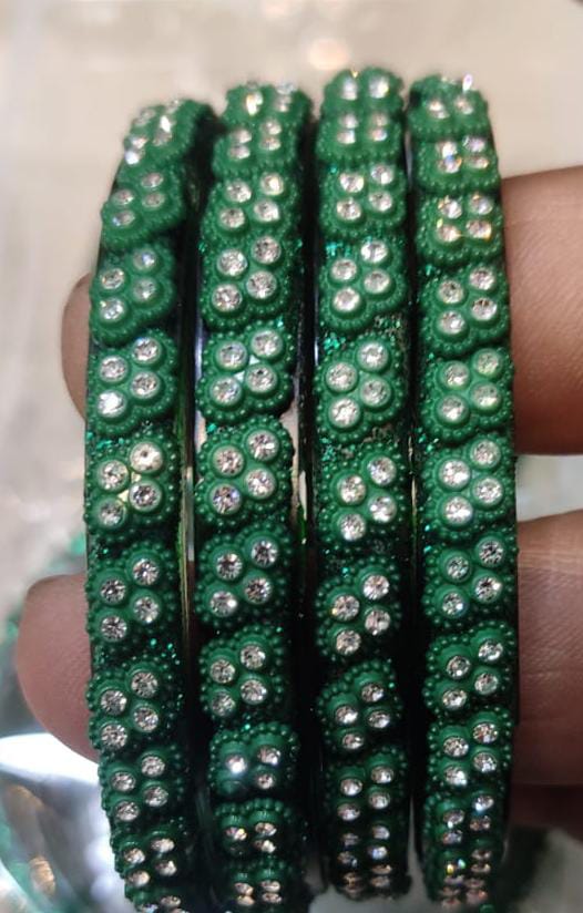 Green Meera Bangle Stone-studded Set