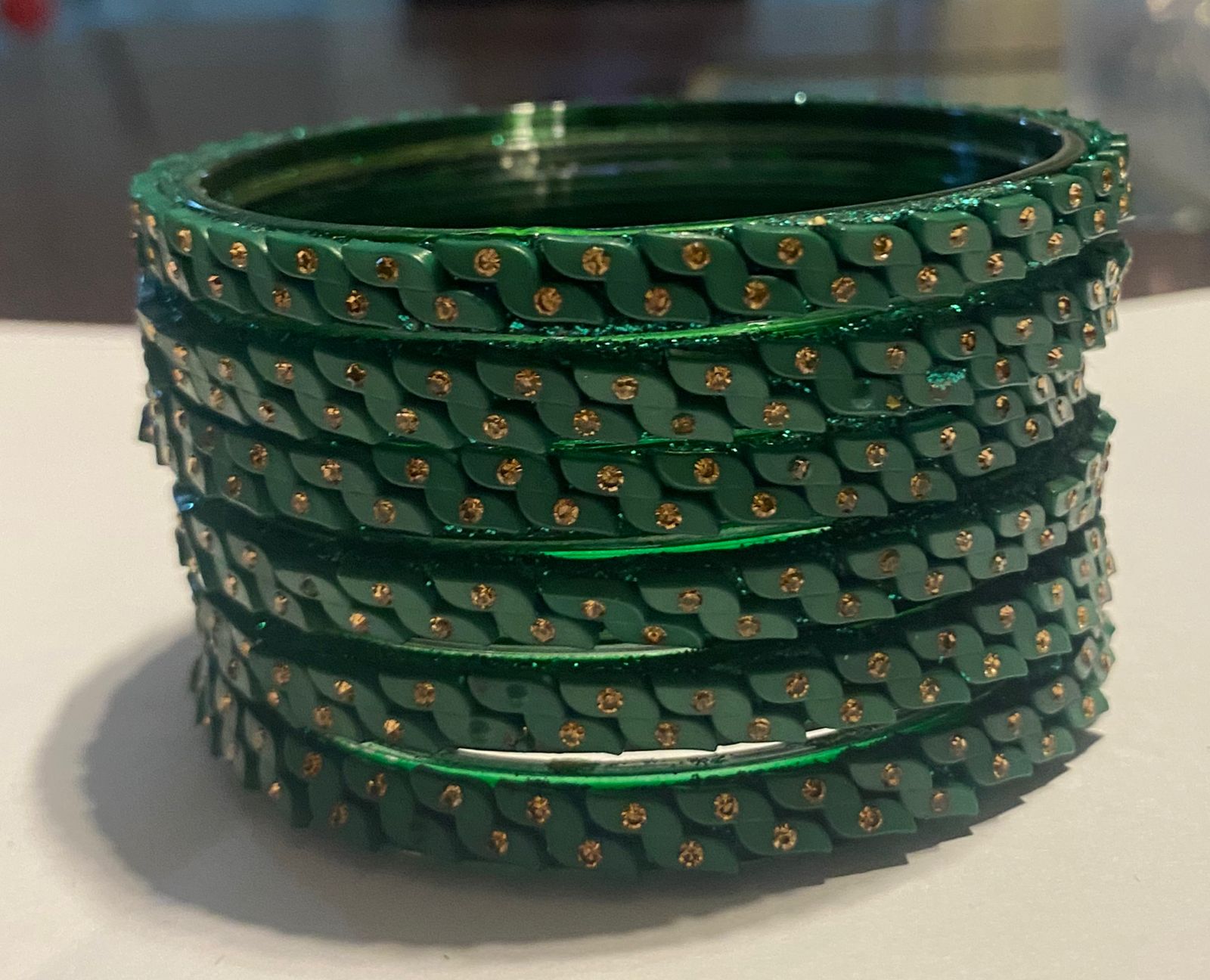 Green Meera Bangle Stone-Studded Set