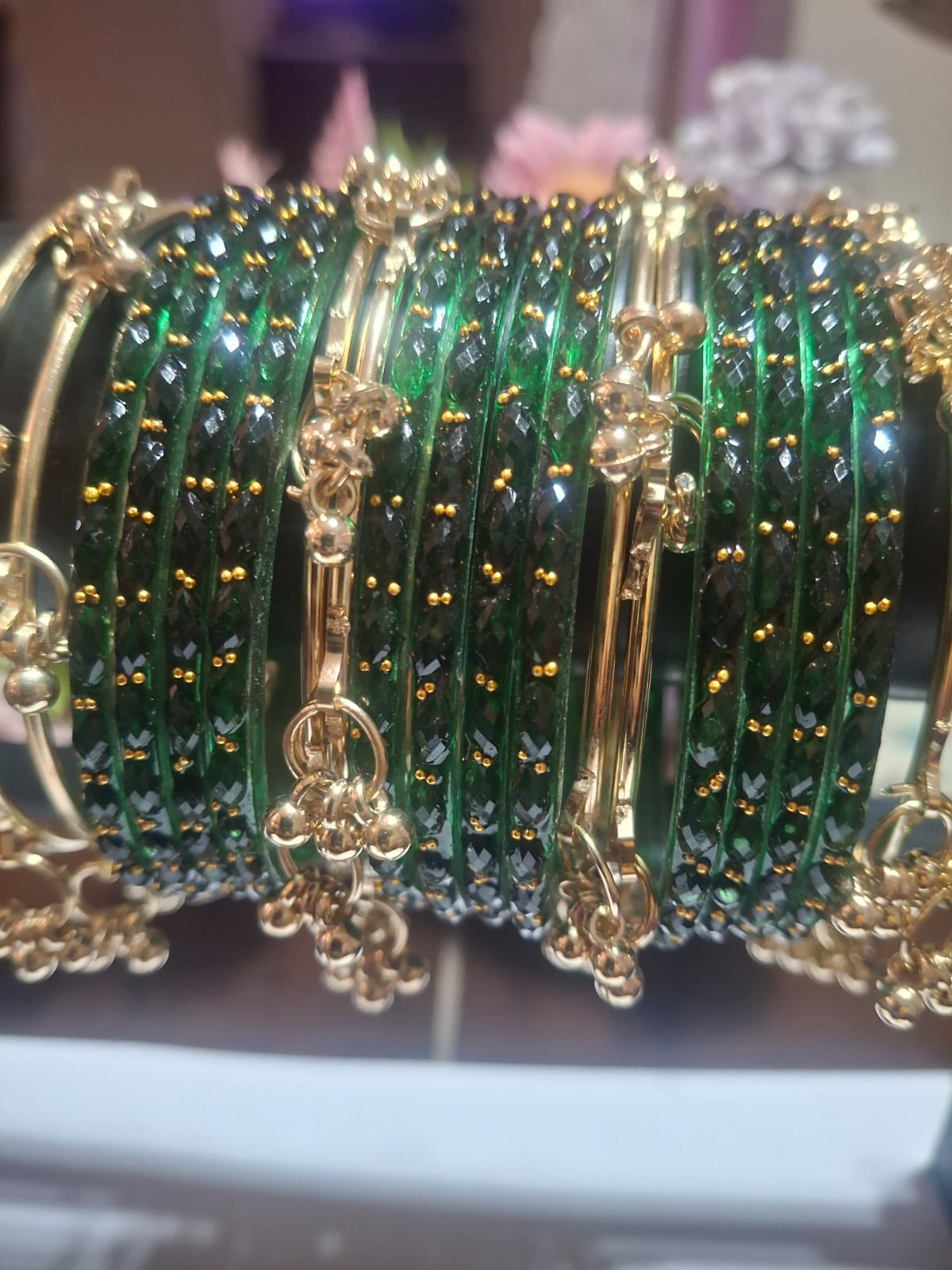 Green Meera Bangle Stone-studded Set