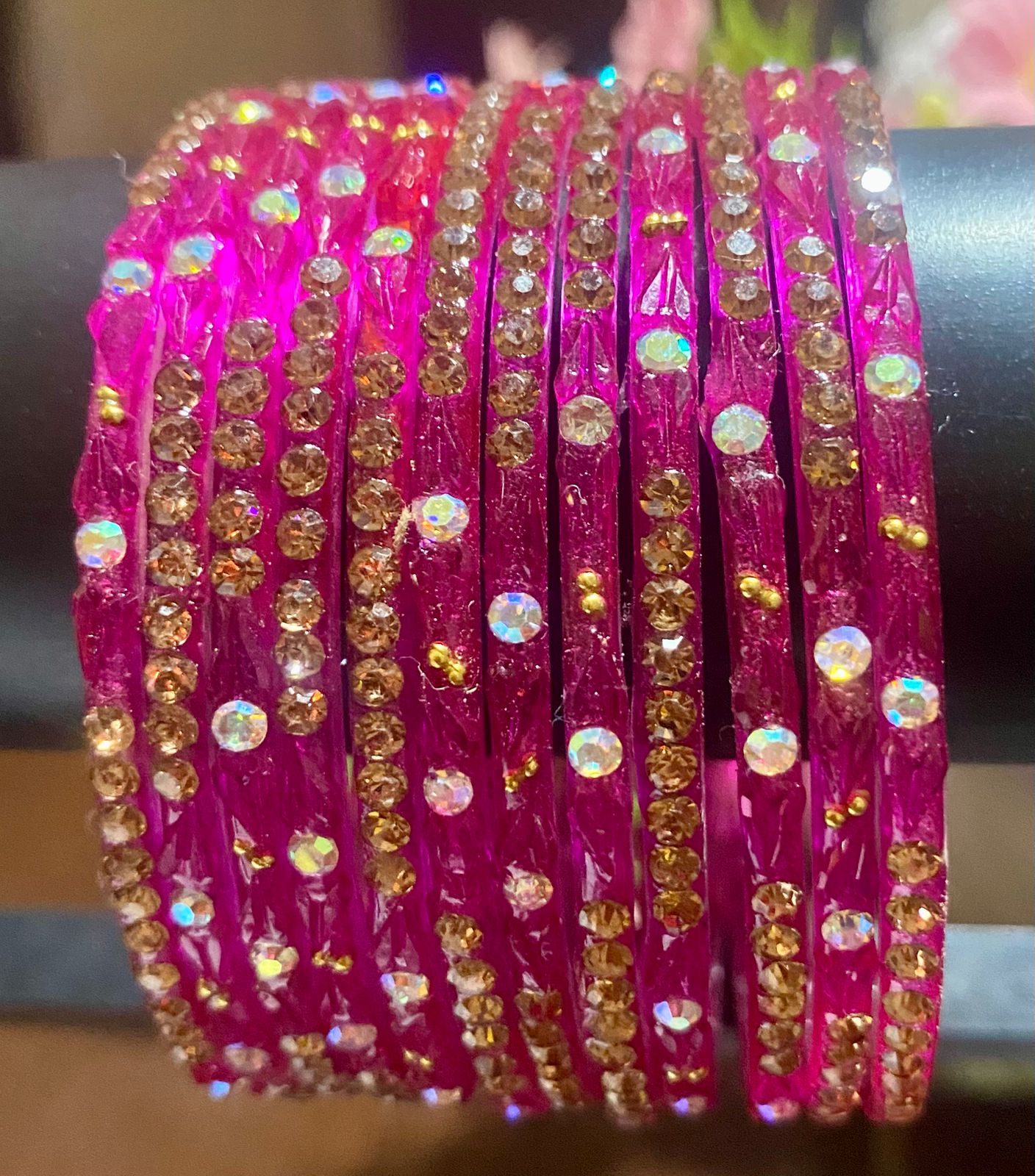 Pink Meera Bangle Stone-Studded Set
