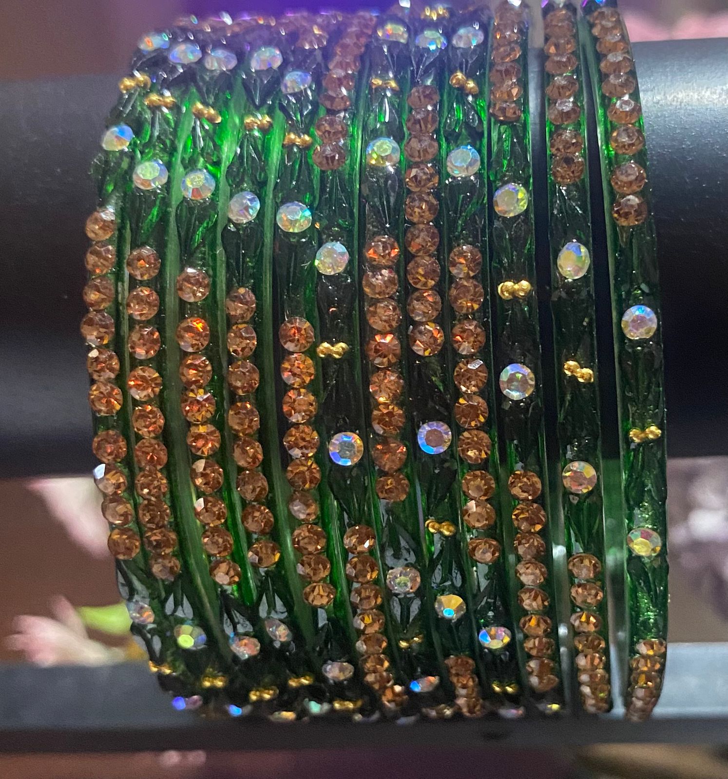 Green Meera Bangle Stone-Studded Set