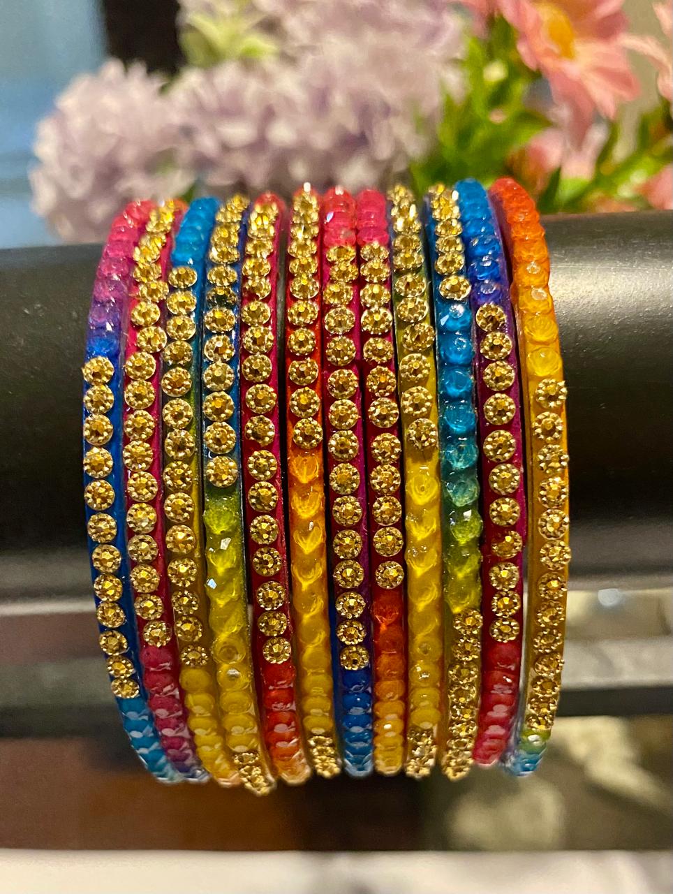 Multicolor Kailash Bangle Stone-Studded Set