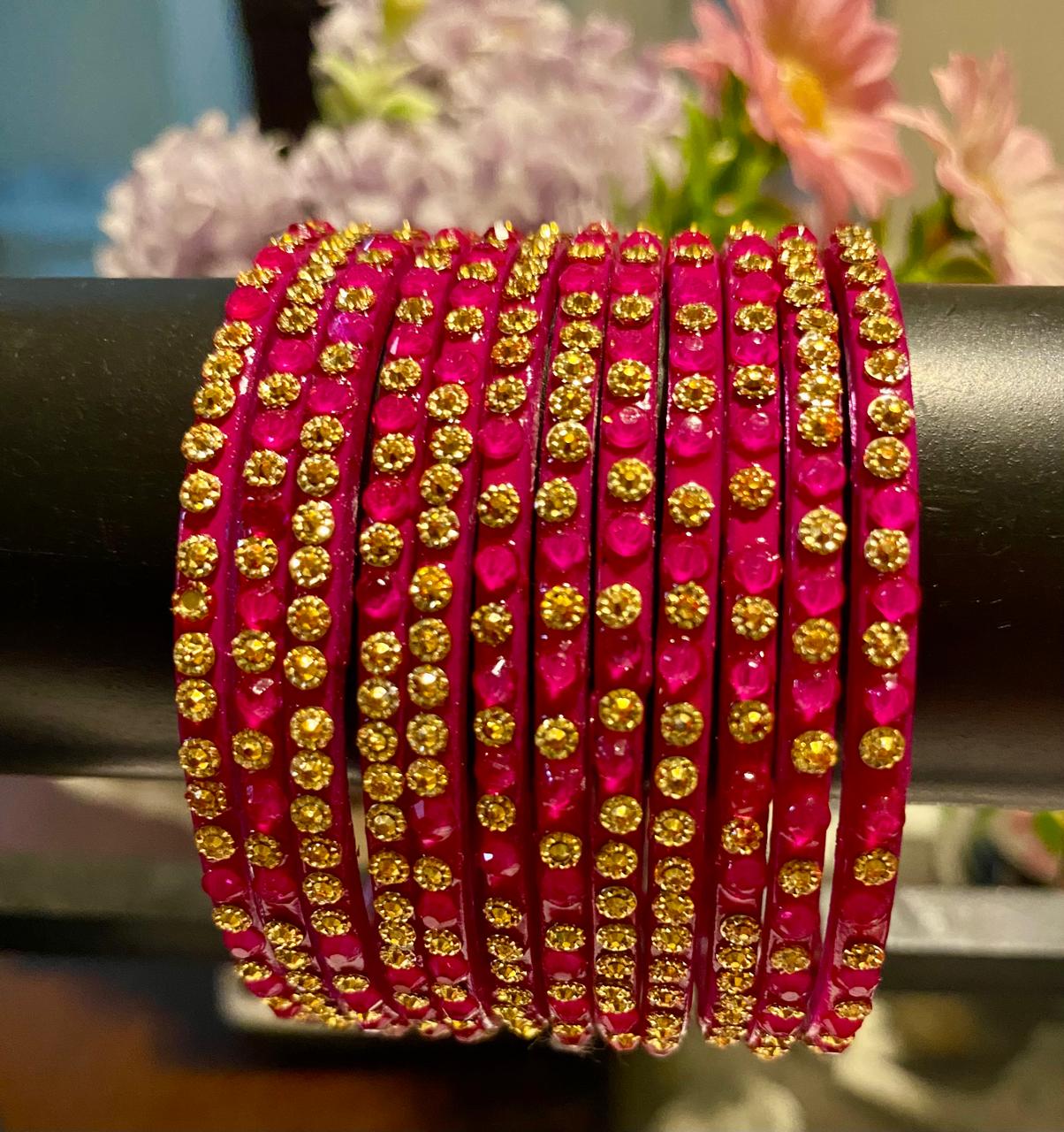 Pink Meera Bangle Stone-Studded Set