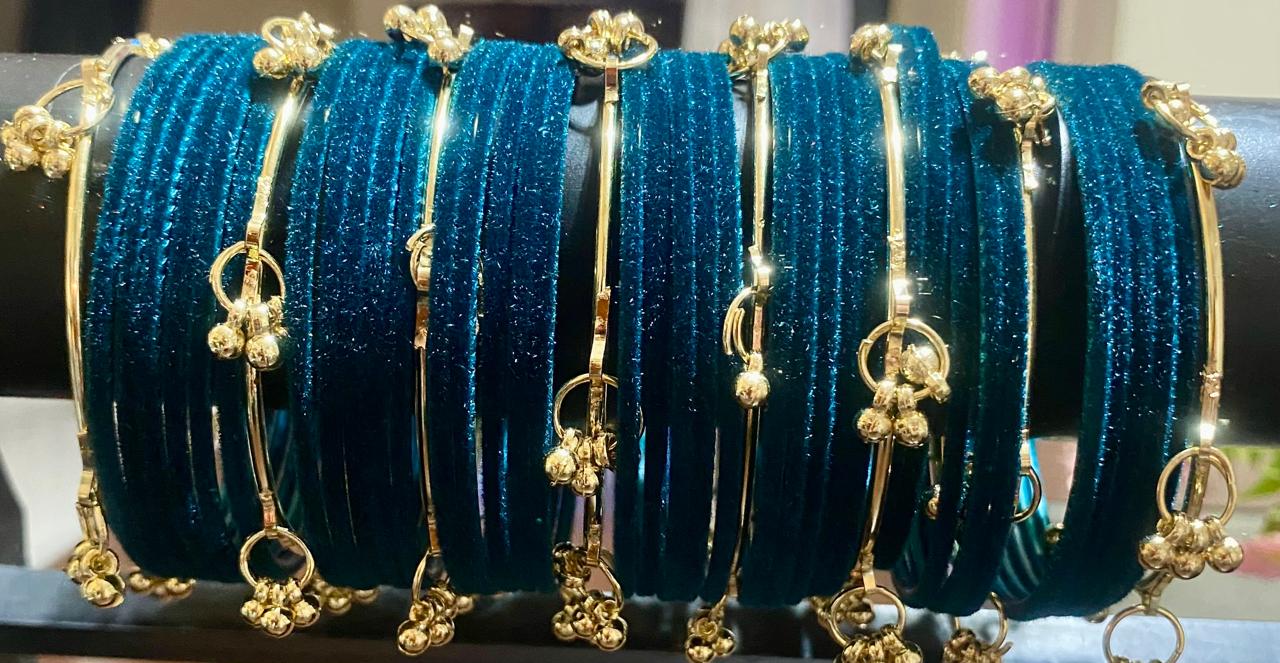 Teal Kailash Bangle Stone-Studded Set