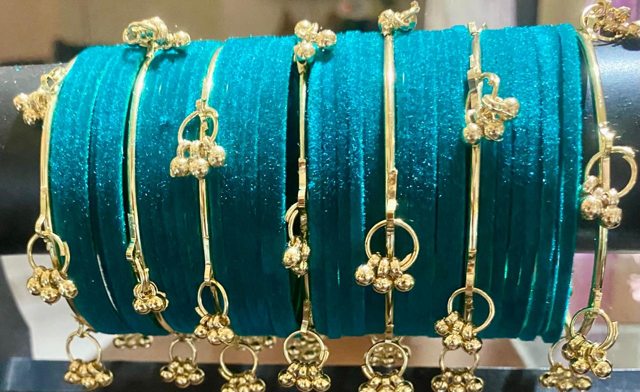 Teal Meera Bangle Stone-studded Set