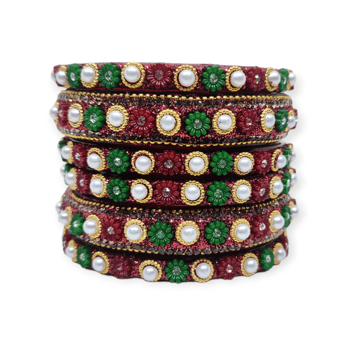 Red Meera Bangle Kundan Set
